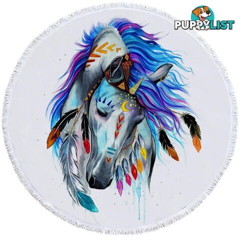 Native American Horse Beach Towel - Towel - 7427046331791