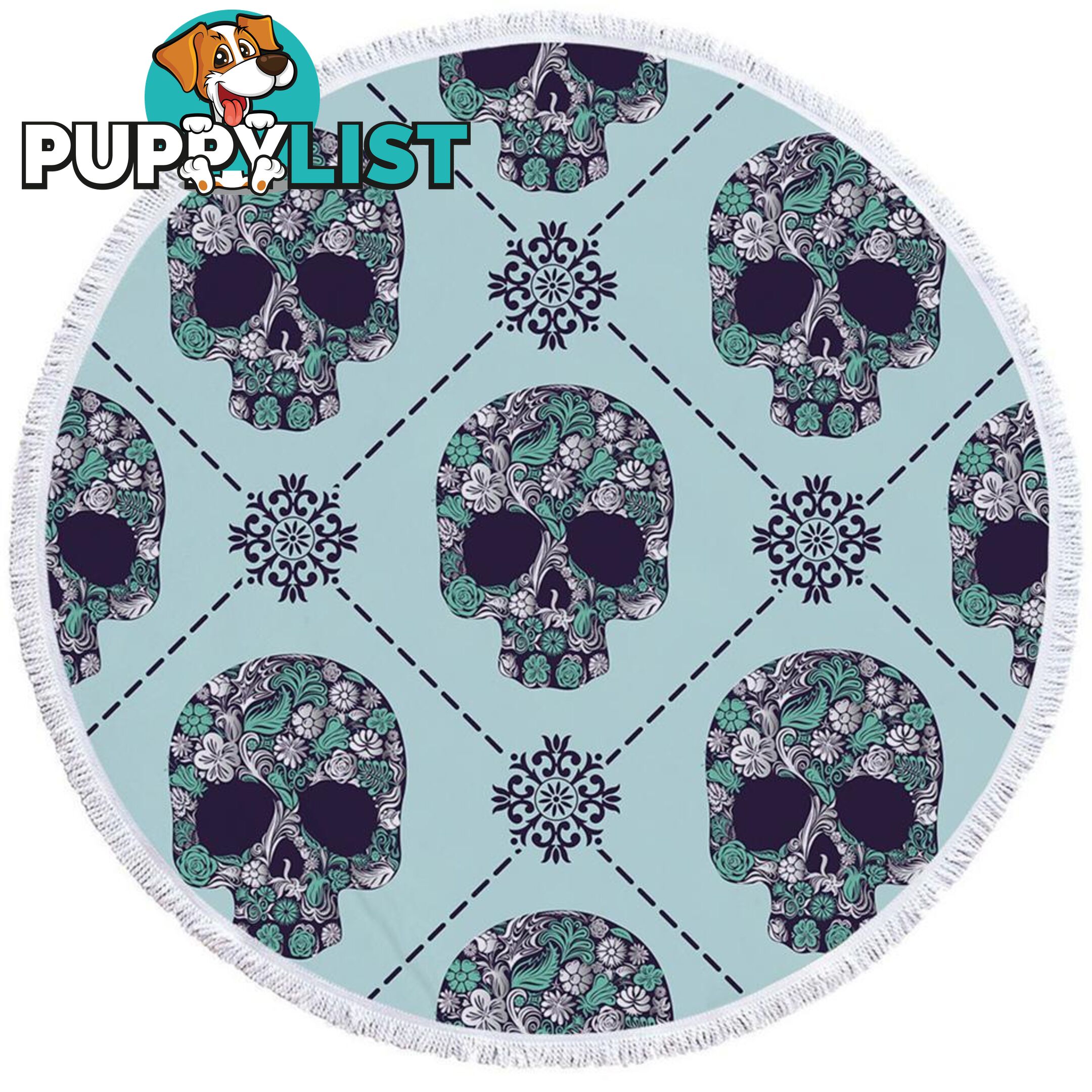 Turquoise Skulls Beach Towel - Towel - 7427046319799