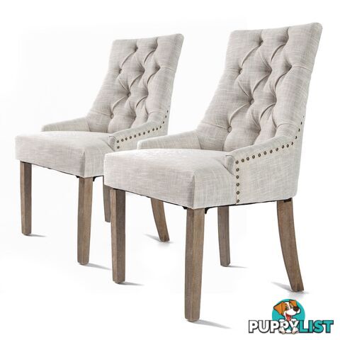 2X French Provincial Oak Leg Chair AMOUR - CREAM - Unbranded - 9352338007949