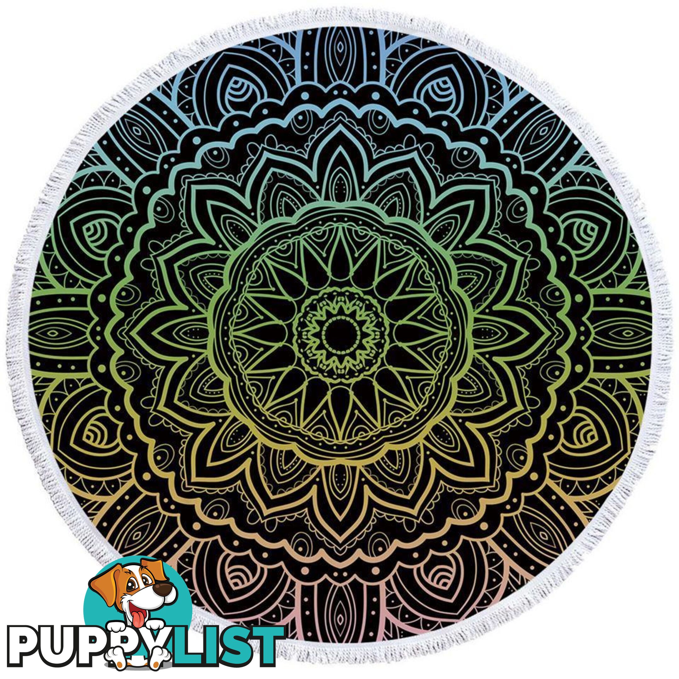 Mandala Over Black Beach Towel - Towel - 7427046321549