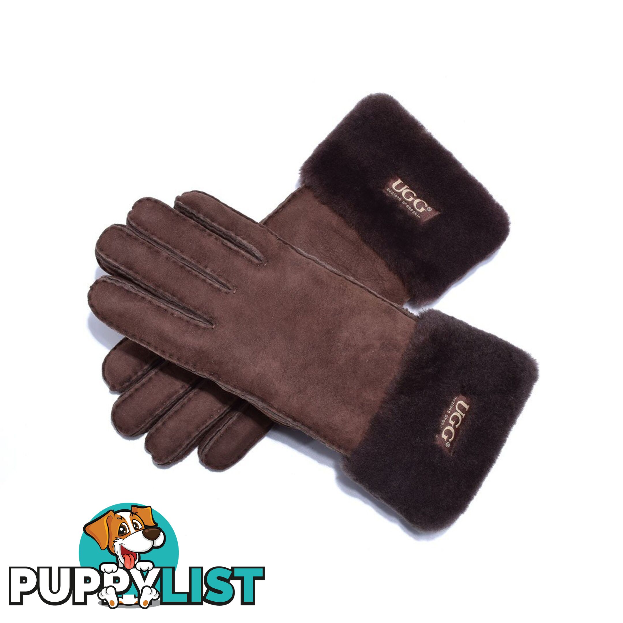 UGG Sheepskin Leather Suede Button Gloves Chocolate Womens - UGG - 822427525467