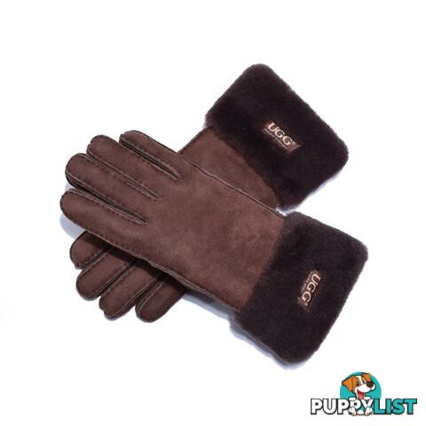 UGG Sheepskin Leather Suede Button Gloves Chocolate Womens - UGG - 822427525467