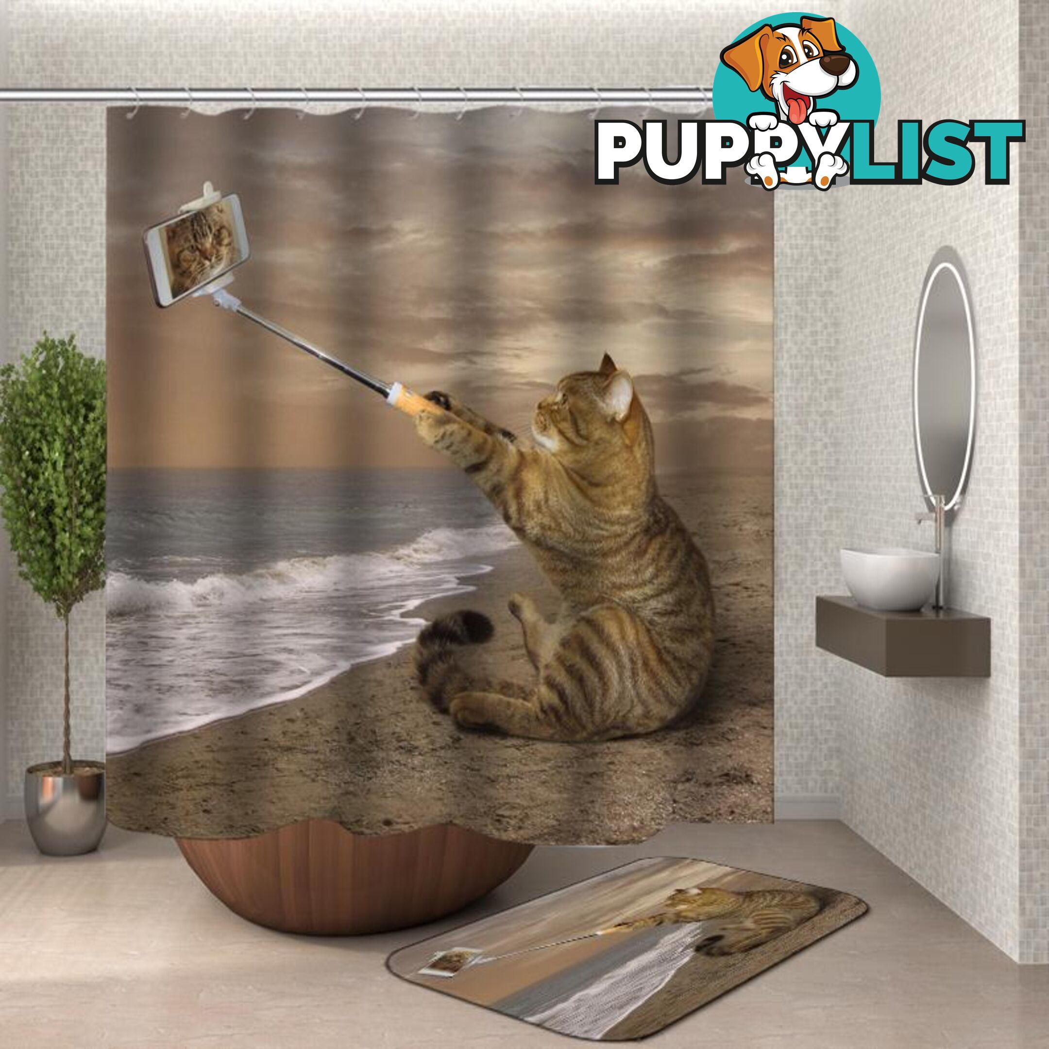 Catâs Selfie On The Beach Shower Curtain - Curtain - 7427046105781