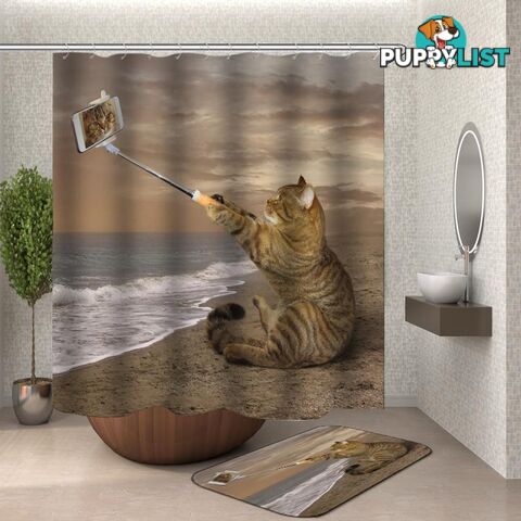 Catâs Selfie On The Beach Shower Curtain - Curtain - 7427046105781