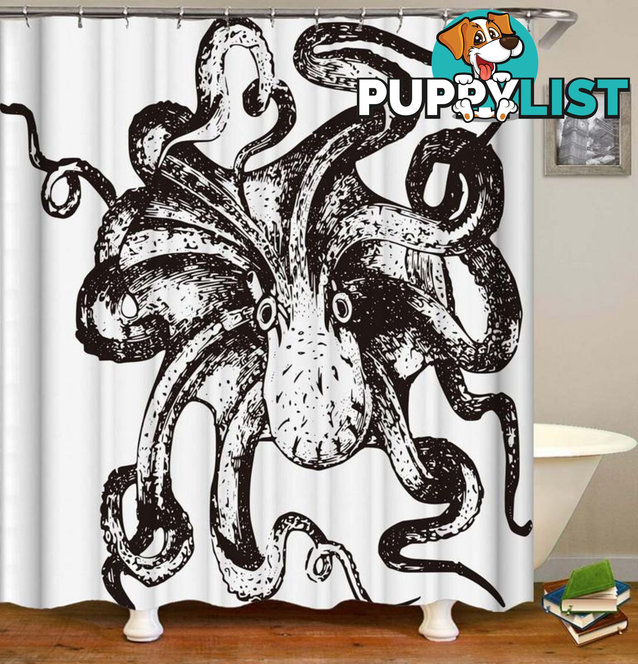 Kraken Octopus Drawing Shower Curtain - Curtain - 7427046135795