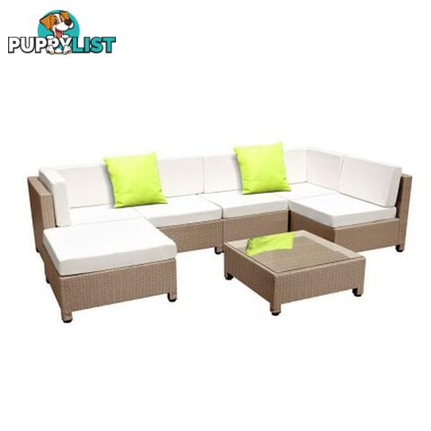 7 pcs Wicker Rattan 6 Seater Outdoor Lounge Set - Gardeon - 7427005869853