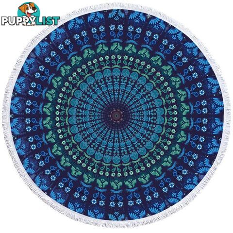 Blue Hues Mandala Circle Beach Towel - Towel - 7427046326698