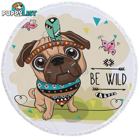 Adorable Native American Pug Beach Towel - Towel - 7427046316774