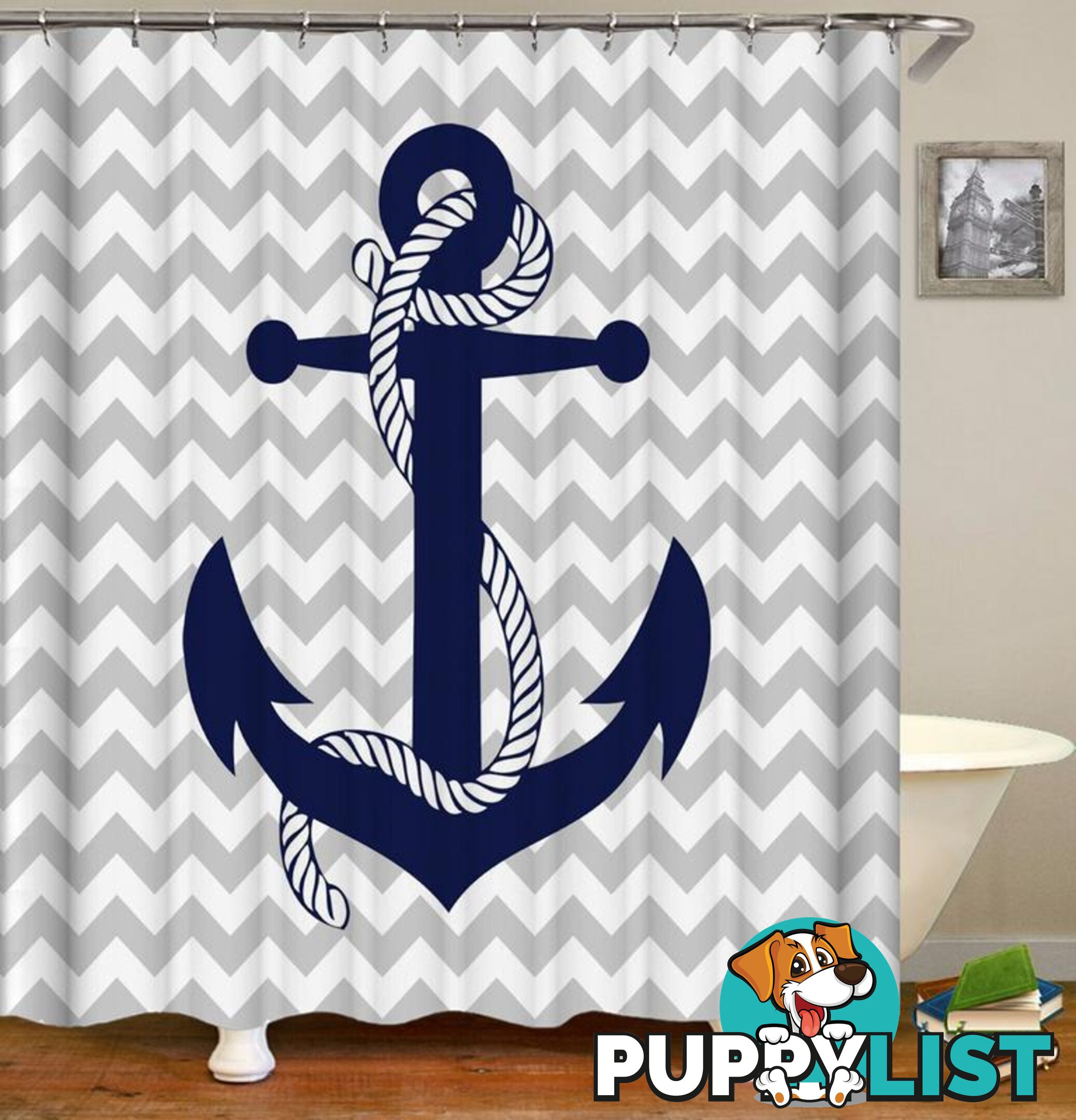 Anchor Wavy Background Shower Curtain - Curtain - 7427045904095