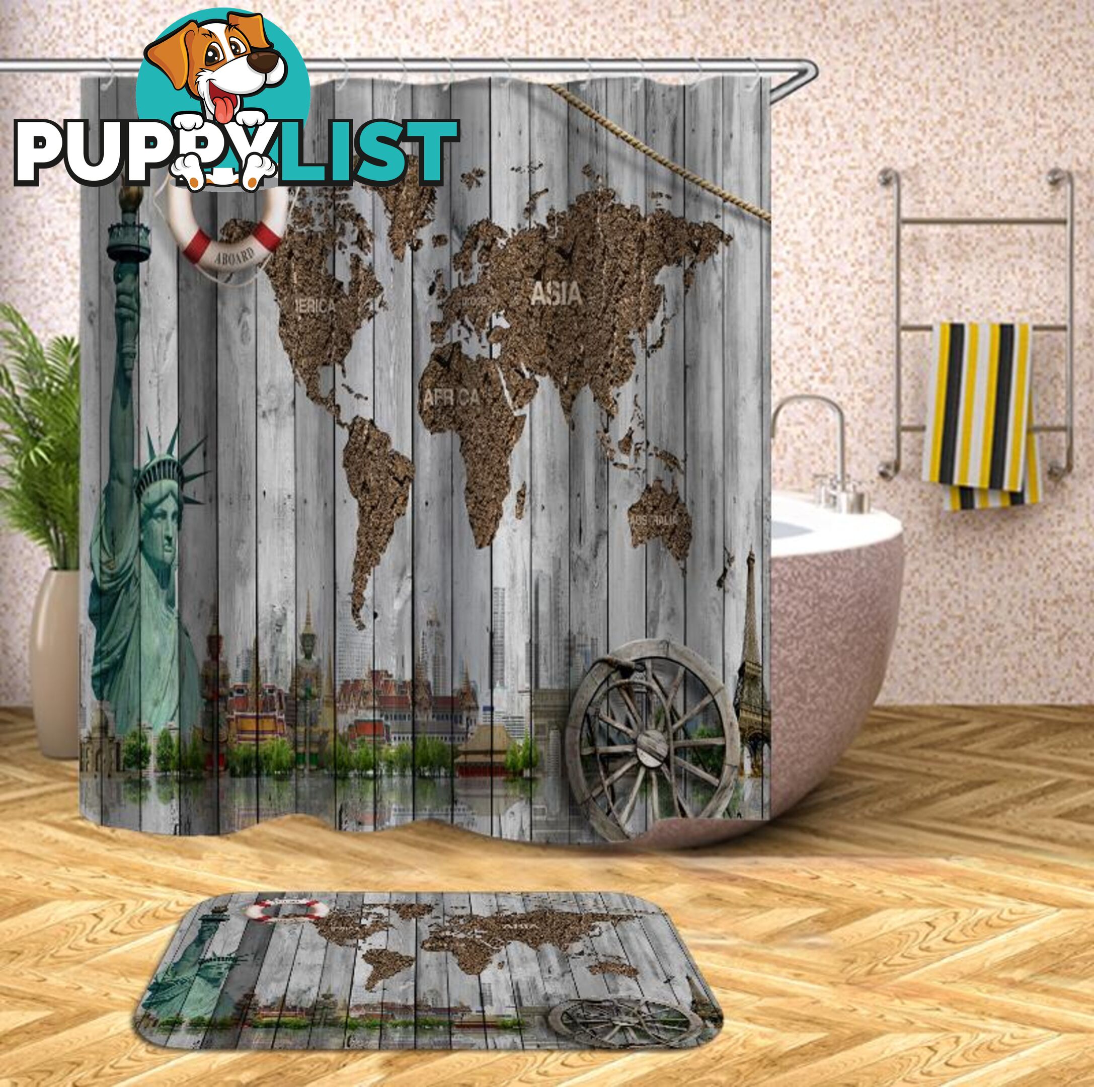 Barn Wall World Map Shower Curtain - Curtain - 7427046086837