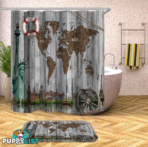 Barn Wall World Map Shower Curtain - Curtain - 7427046086837