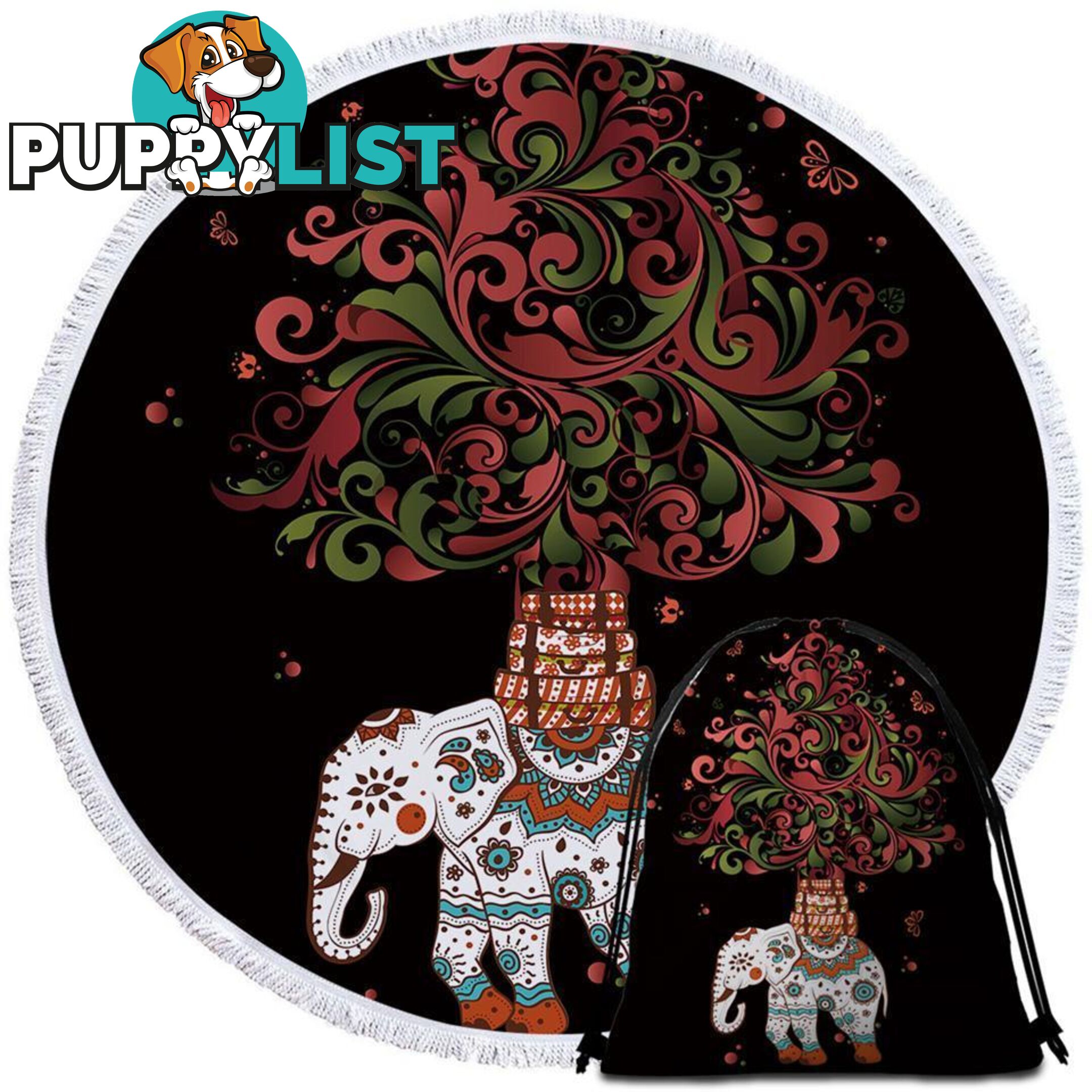 Red and Green Ornaments Indian Elephant Beach Towel - Towel - 7427046326643