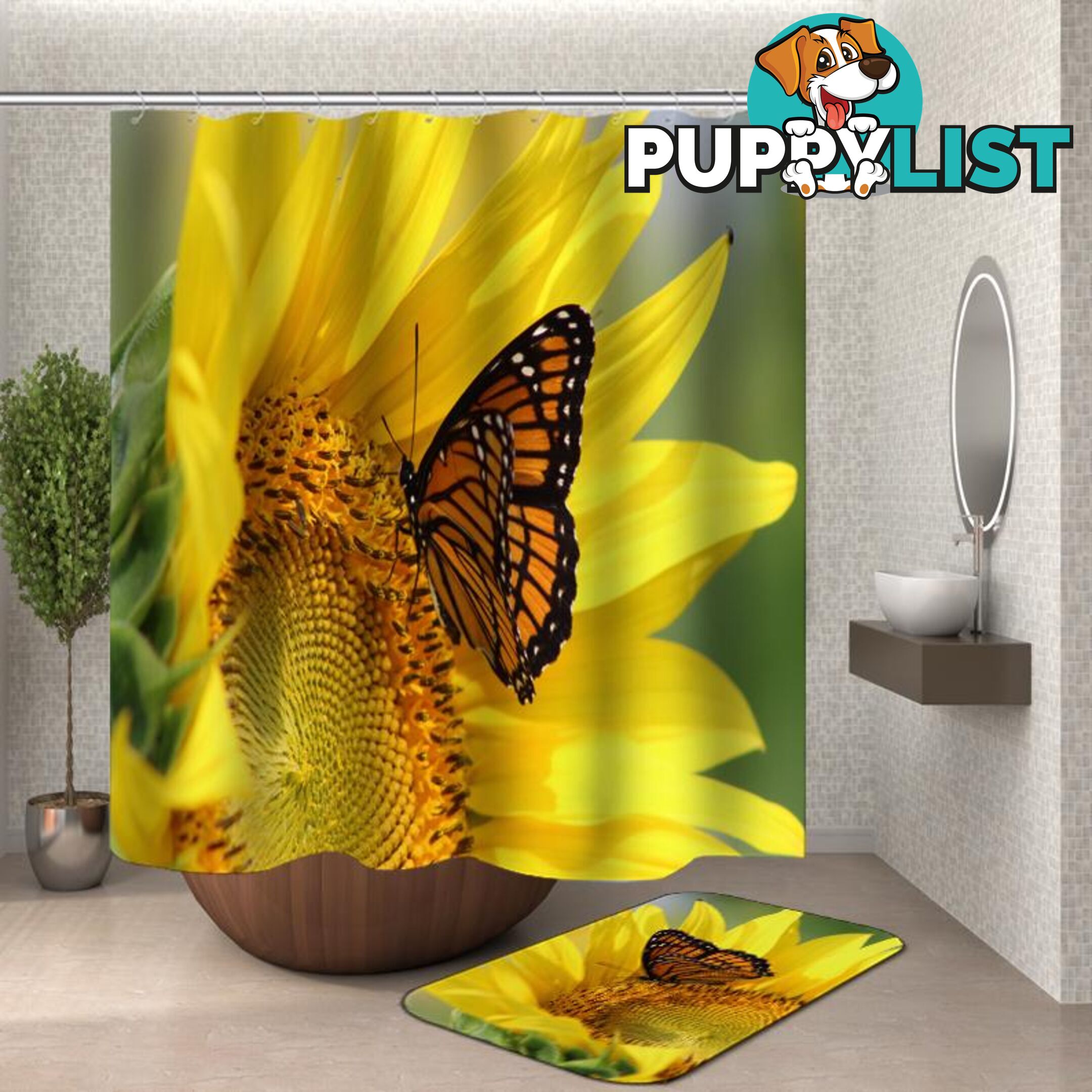 Sunflower And Butterfly Shower Curtain - Curtain - 7427046116039