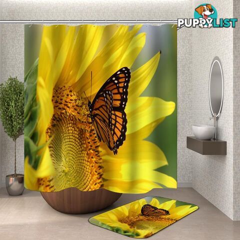 Sunflower And Butterfly Shower Curtain - Curtain - 7427046116039