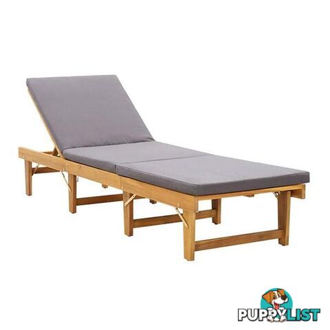 Folding Sun Lounger With Dark Grey Cushion Solid Acacia Wood - Unbranded - 8719883732367