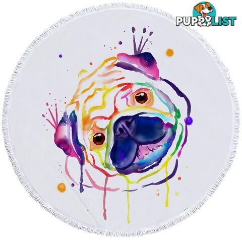 Colorful Painted Pug Beach Towel - Towel - 7427046340083