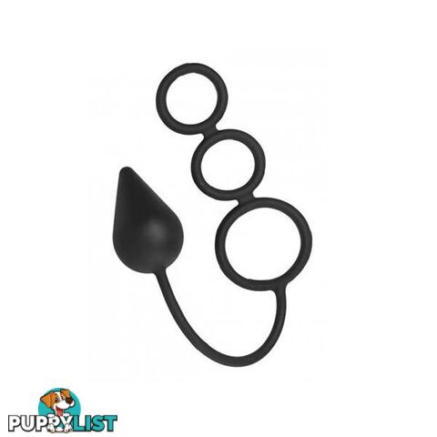 Triple Threat Silicone Tri Cock Ring And Anal Plug Small Black - Adult Toys - 848518018298