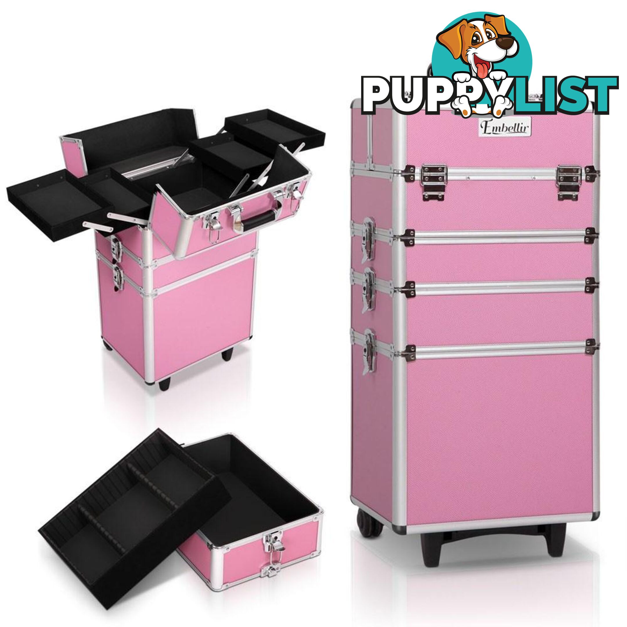 7 in 1 Portable Beauty Make up Cosmetic Trolley Case Pink - Embellir - 7427005868825