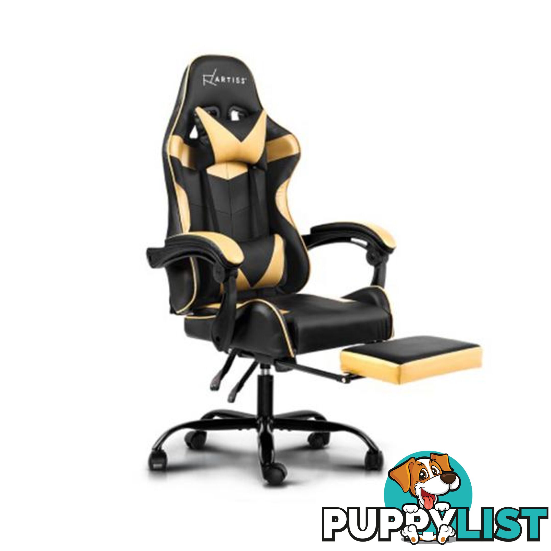 Office Chair Gaming Recliner Pu Leather Armrest Footrest Black Golden - Artiss - 9355720008531