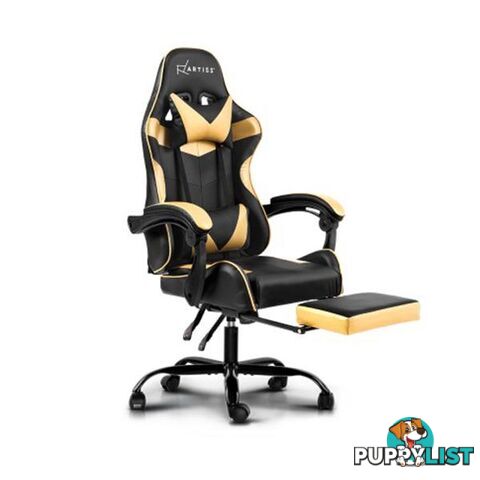 Office Chair Gaming Recliner Pu Leather Armrest Footrest Black Golden - Artiss - 9355720008531