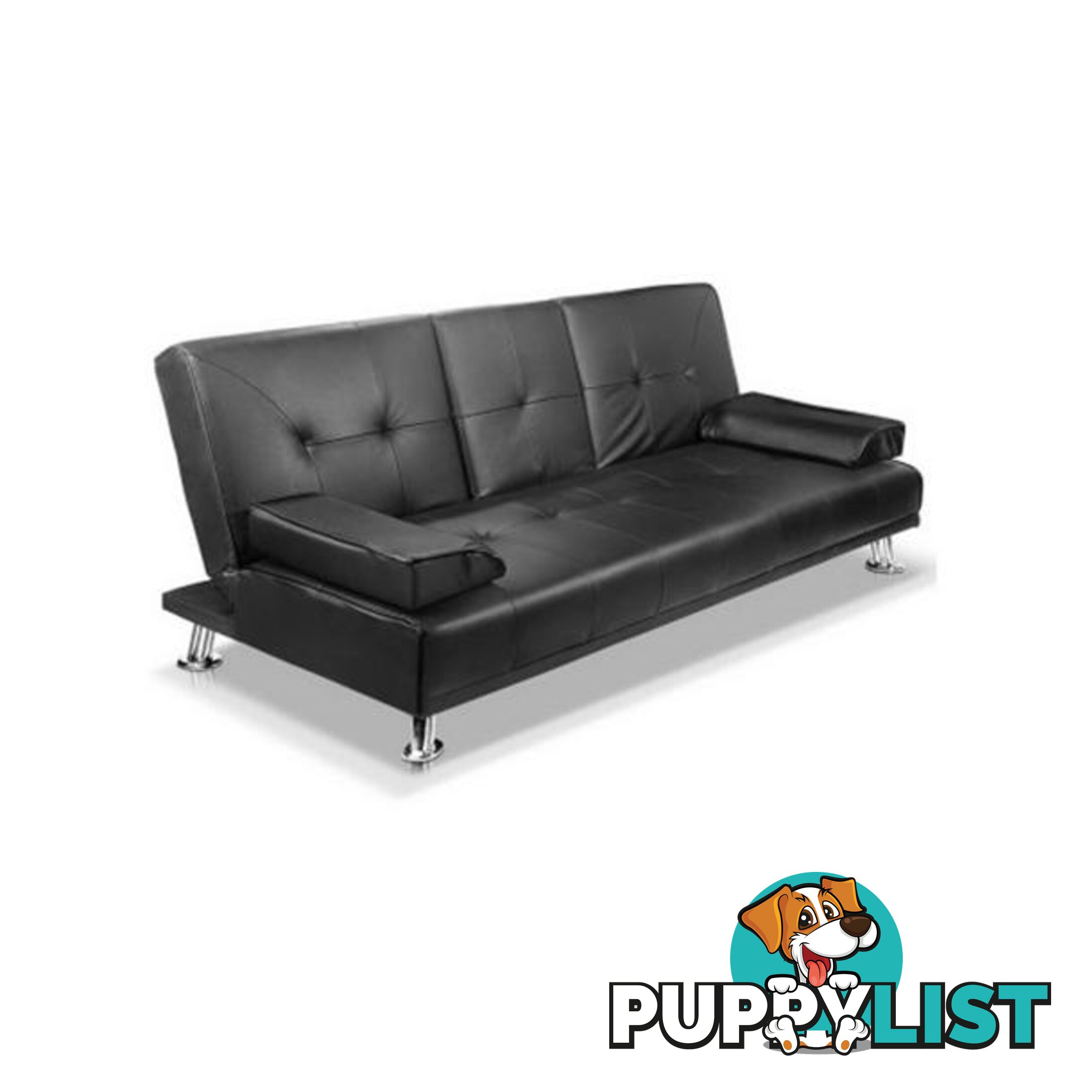 Modern PU Leather 3 Seater Sofa Bed with Cup Holders - Artiss - 7427005873959