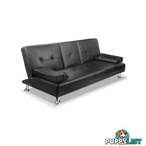 Modern PU Leather 3 Seater Sofa Bed with Cup Holders - Artiss - 7427005873959