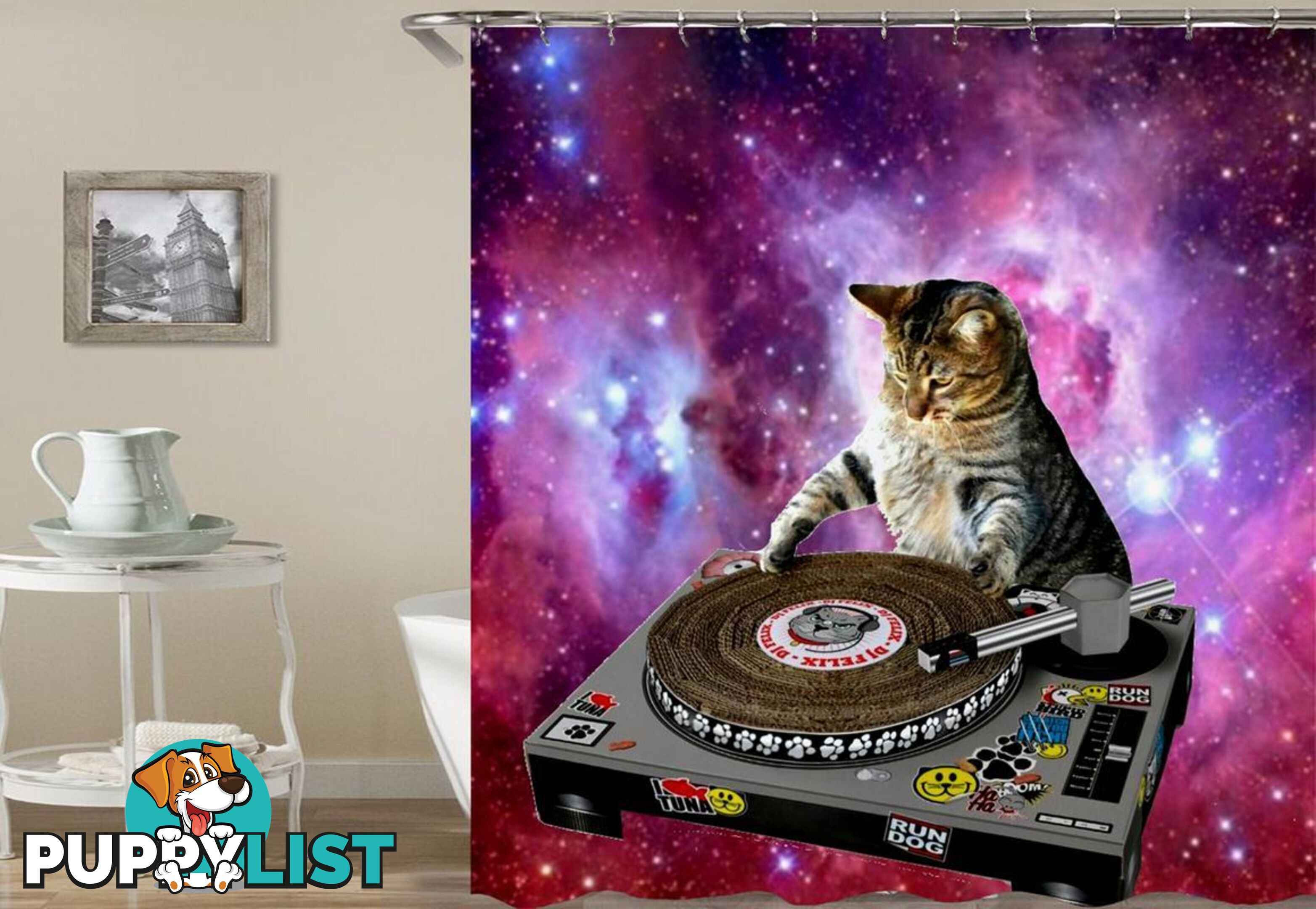 Space DJ Cat Shower Curtain - Curtain - 7427046041089