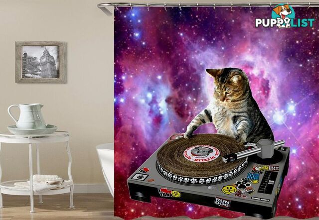 Space DJ Cat Shower Curtain - Curtain - 7427046041089