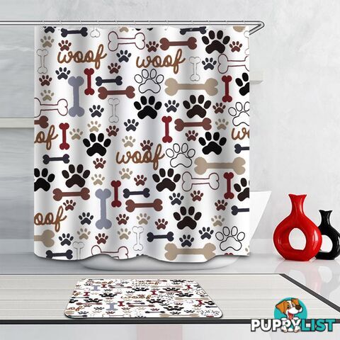 Dogâs Paws And Bones âWoof!â Shower Curtain - Curtains - 7427045957541