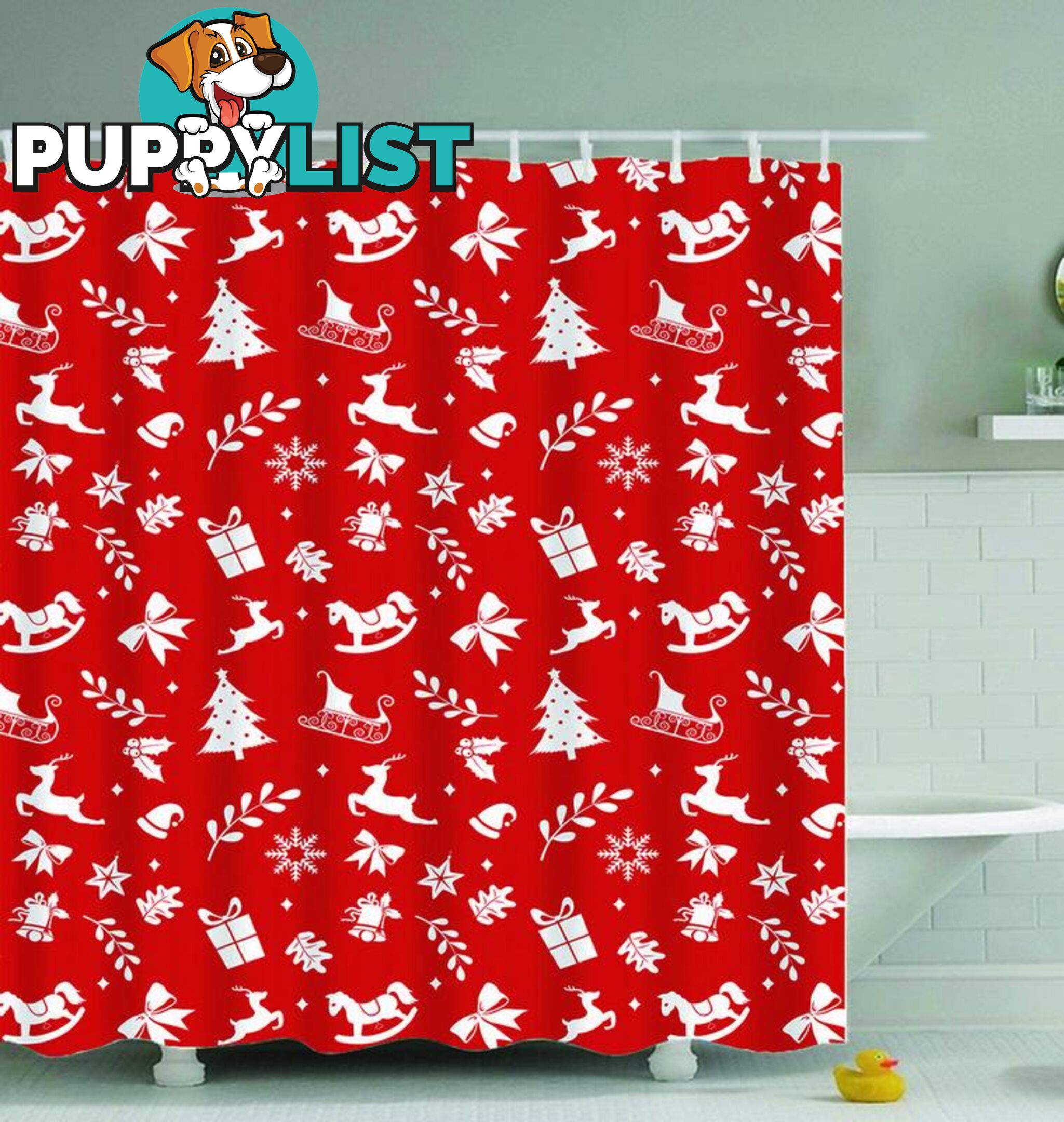 Red Background Christmas Pattern Shower Curtain - Curtain - 7427046019736