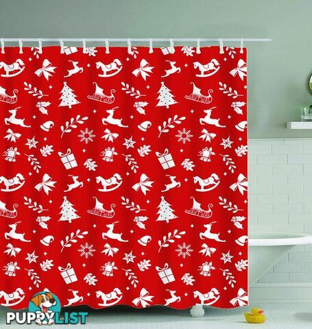 Red Background Christmas Pattern Shower Curtain - Curtain - 7427046019736