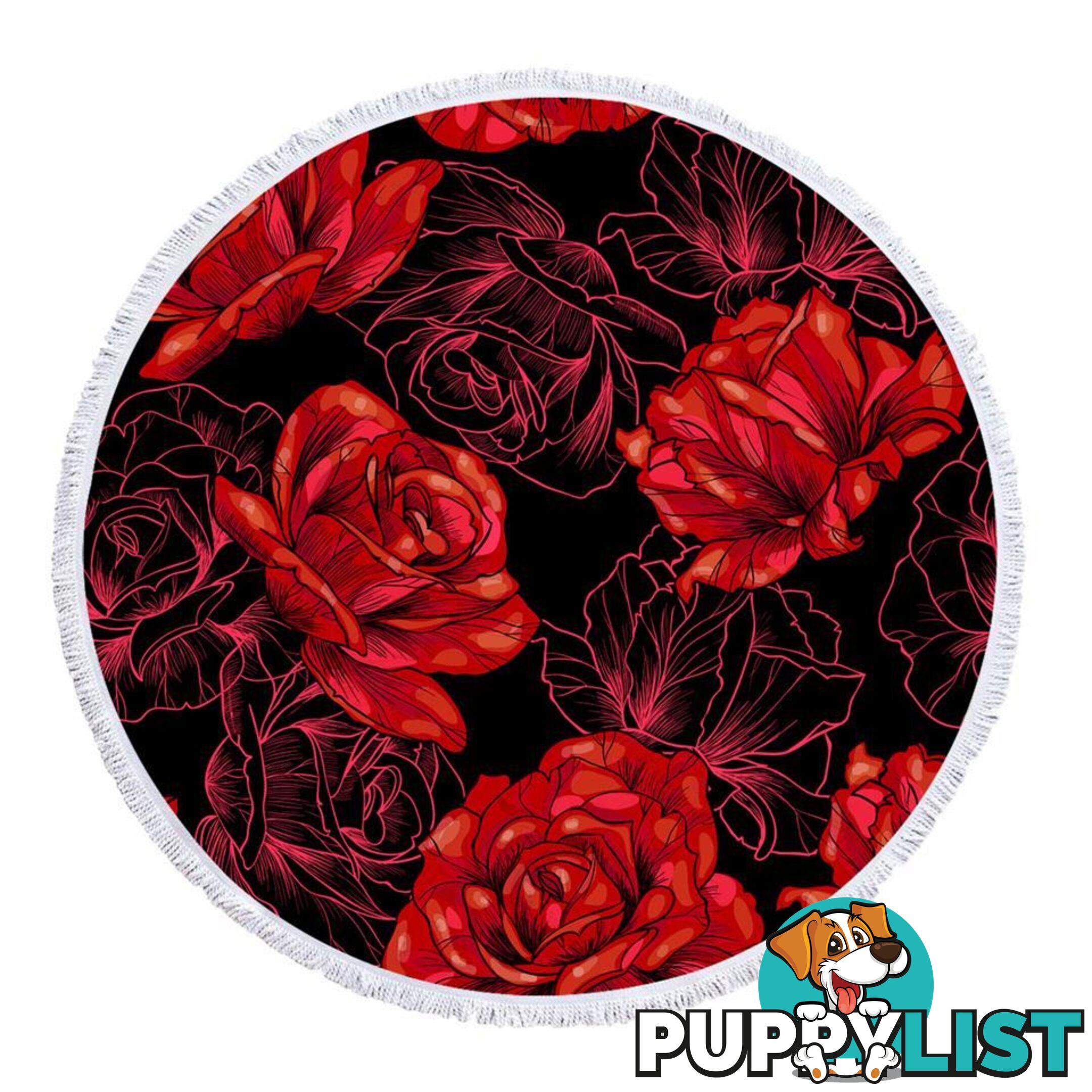 Red Roses Over Black Beach Towel - Towel - 7427046341325