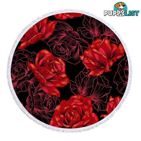 Red Roses Over Black Beach Towel - Towel - 7427046341325