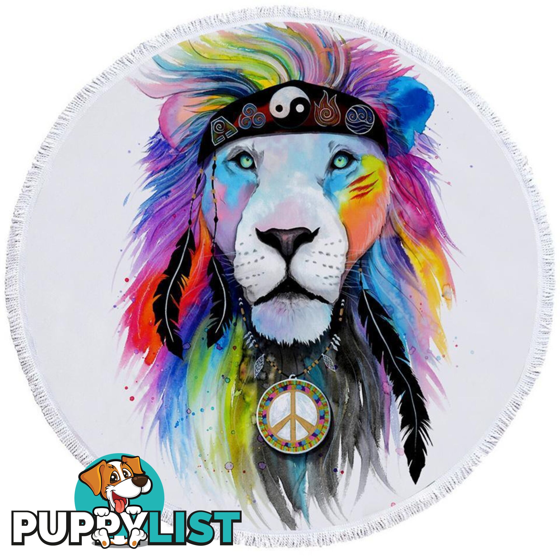 Hippie Lion Beach Towel - Towel - 7427046329774