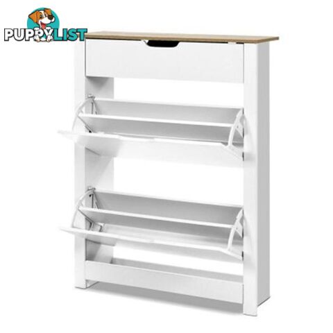 Shoe Cabinet Rack Storage Organizer Shelf Drawer 16 Pairs White - Artiss - 7427046183291