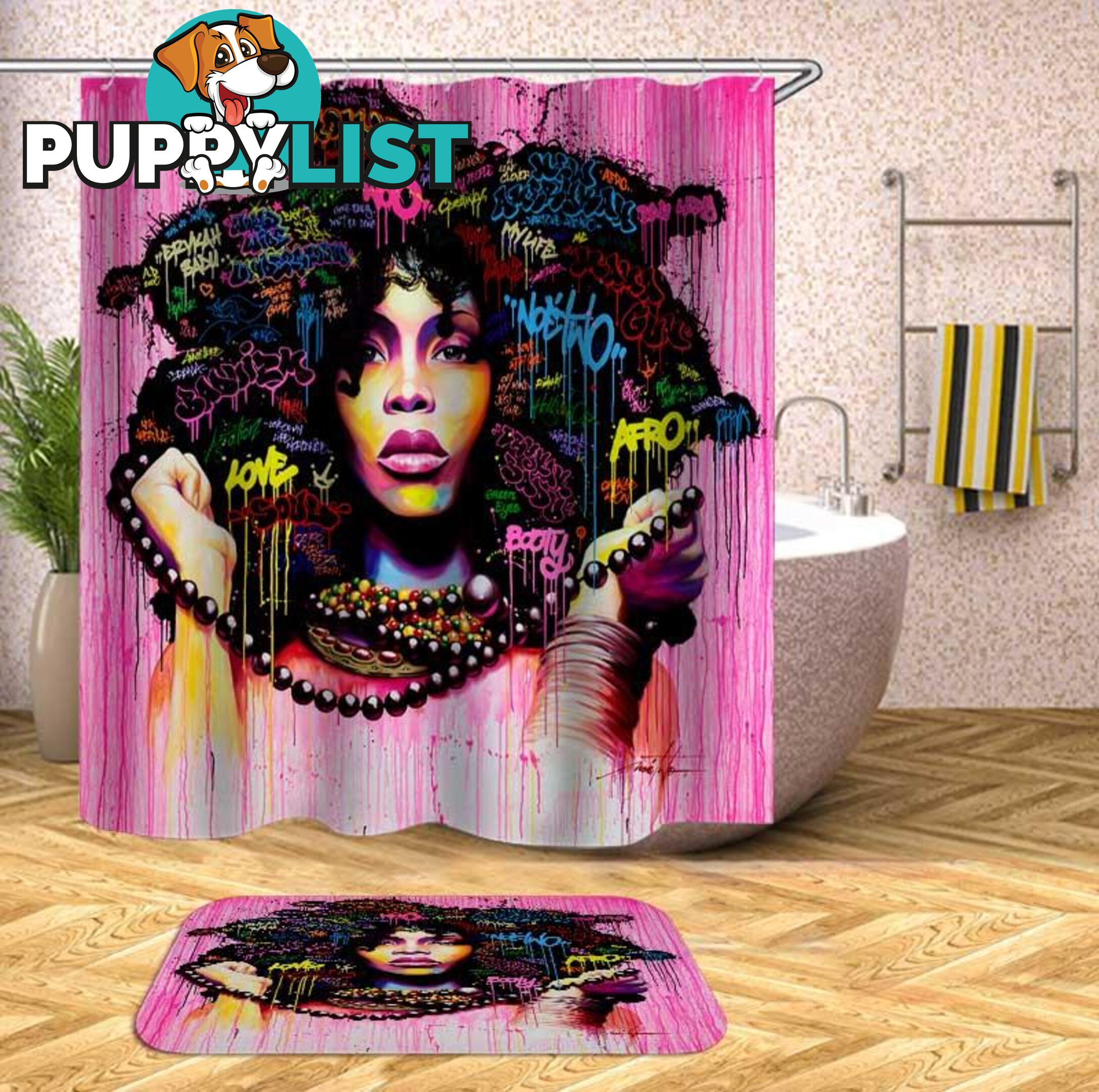 Pinkish Afro Woman Shower Curtain - Curtain - 7427046143578