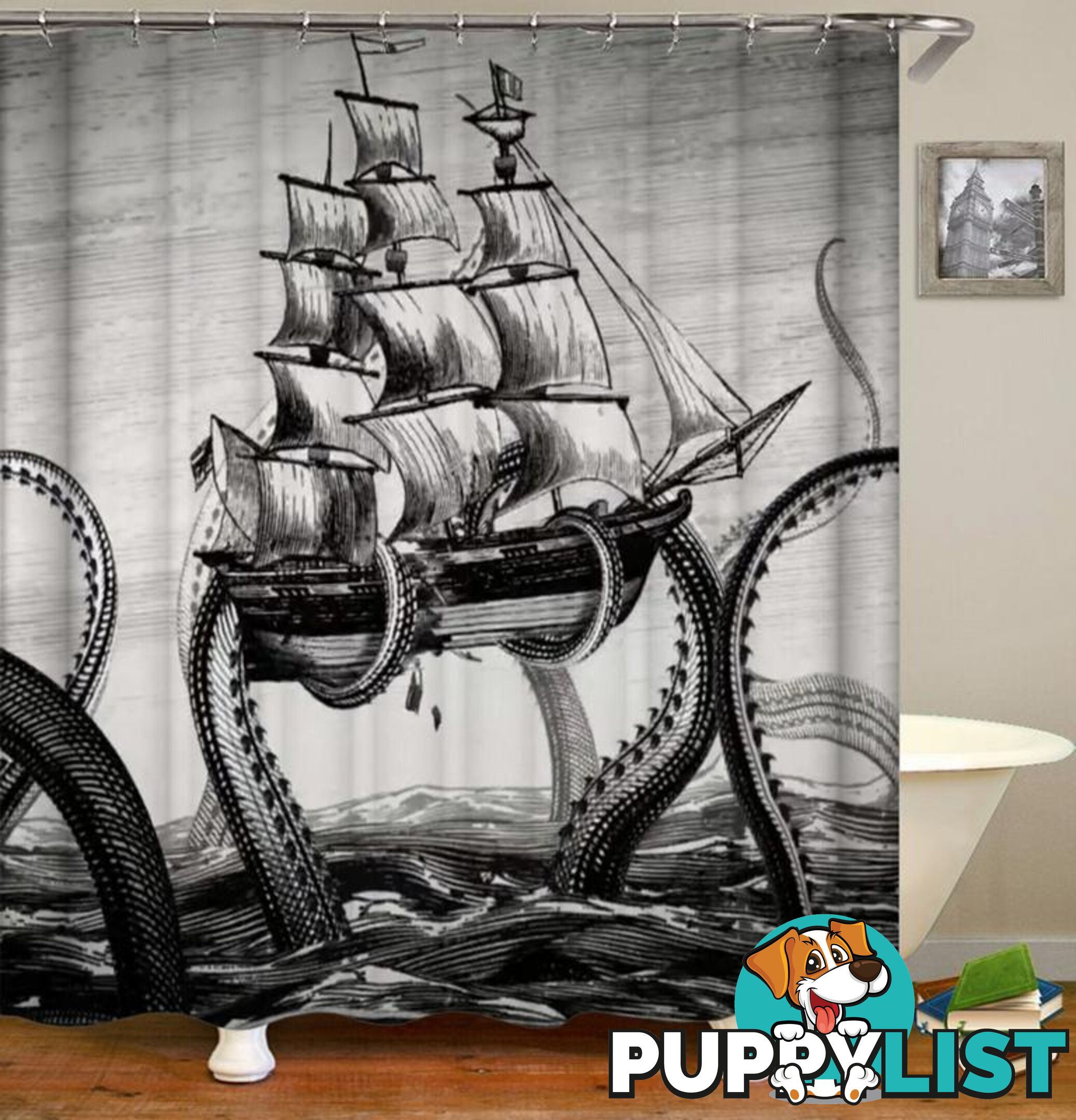 Kraken Is Cracking The Ship Shower Curtain - Curtain - 7427046007092