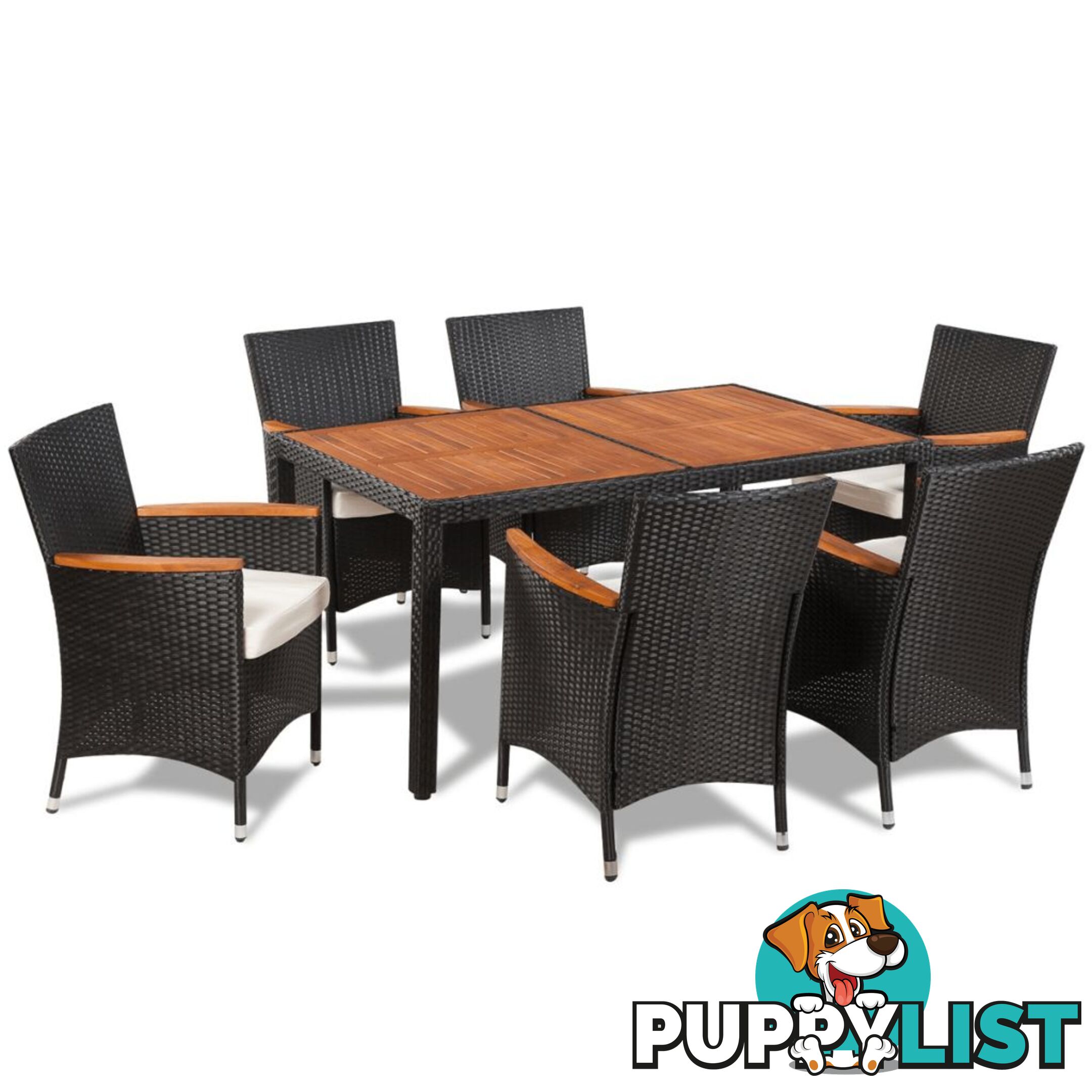 Outdoor Rattan Acacia Table Top Dining Set (7 Pcs) - Unbranded - 4326500418791