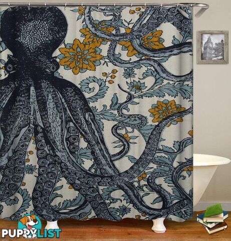 Vintage Octopus Flowery Background Shower Curtain - Curtain - 7427046004121