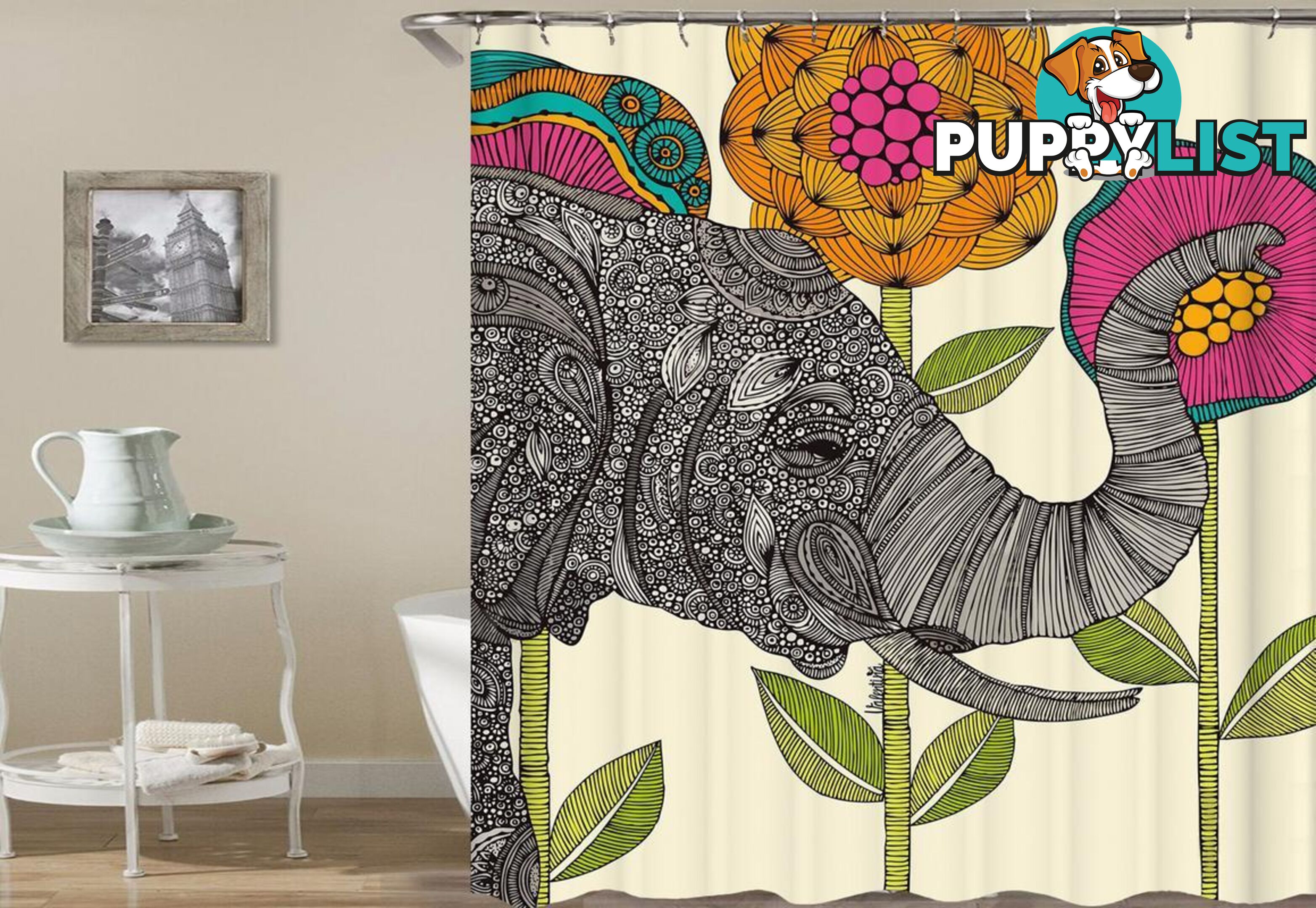 Oriental Elephant And Flowers Drawing Shower Curtain - Curtain - 7427046031042