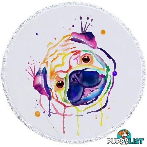 Colorful Painted Pug Beach Towel - Towel - 7427046340052