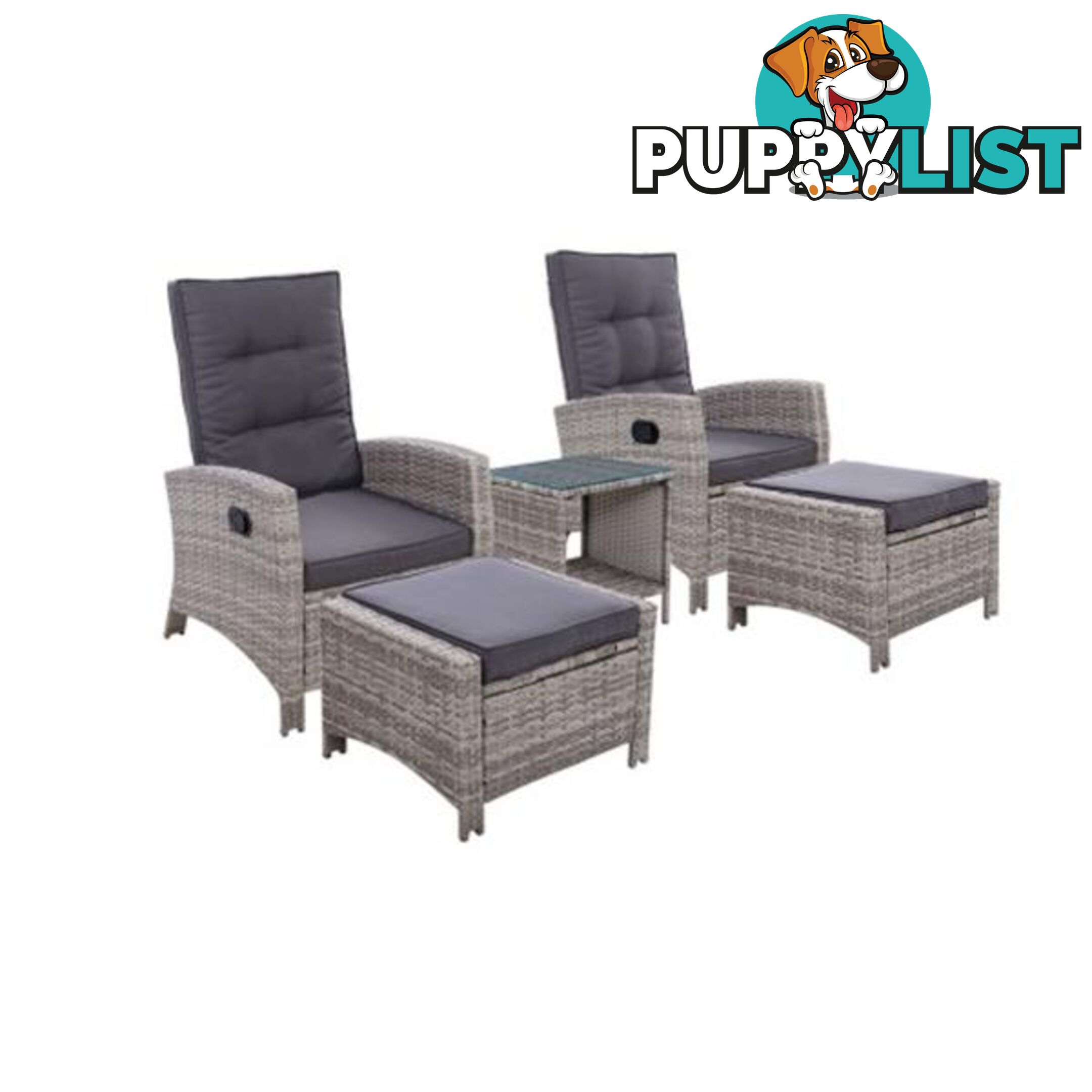 Outdoor Patio Furniture Recliner Chair Table Setting Wicker Lounge 5Pc - Gardeon - 9355720020274