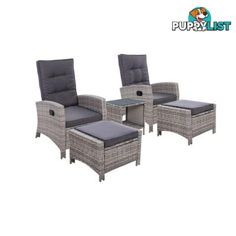 Outdoor Patio Furniture Recliner Chair Table Setting Wicker Lounge 5Pc - Gardeon - 9355720020274