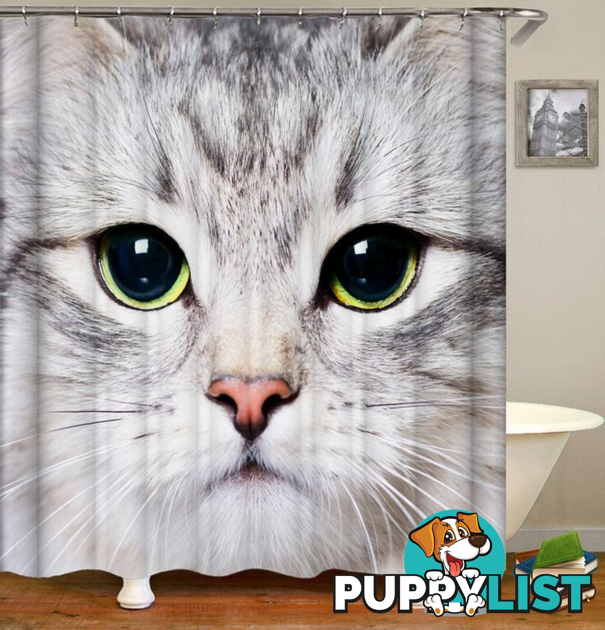 Grey Cat Face Shower Curtain - Curtain - 7427046042635
