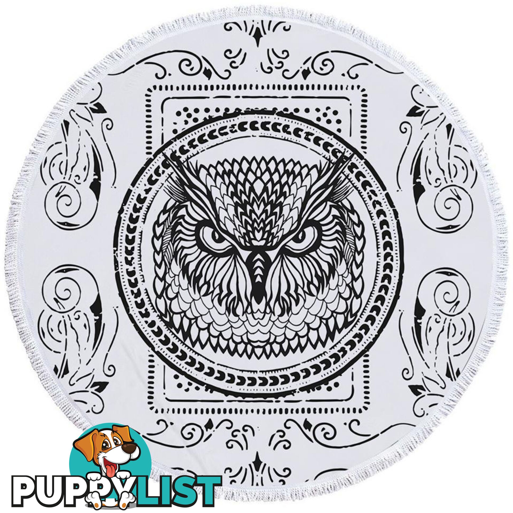 Black and White Owl Stamp Beach Towel - Towel - 7427046314077