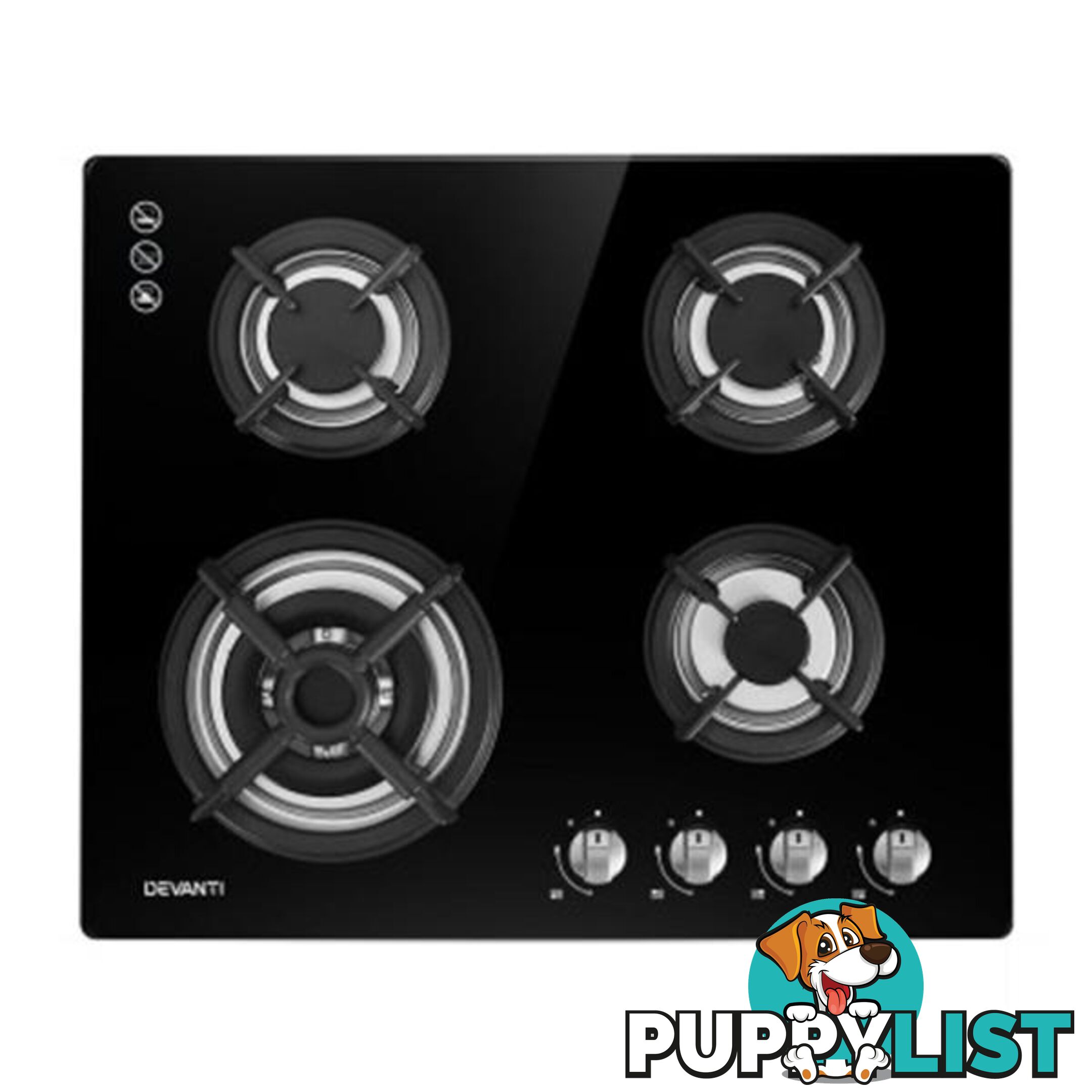 Gas Cooktop 60 Cm 4 Burner Ceramic Glass Stove Hob Cooker Lpg Ng Black - Devanti - 9350062263280