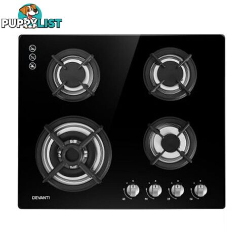 Gas Cooktop 60 Cm 4 Burner Ceramic Glass Stove Hob Cooker Lpg Ng Black - Devanti - 9350062263280