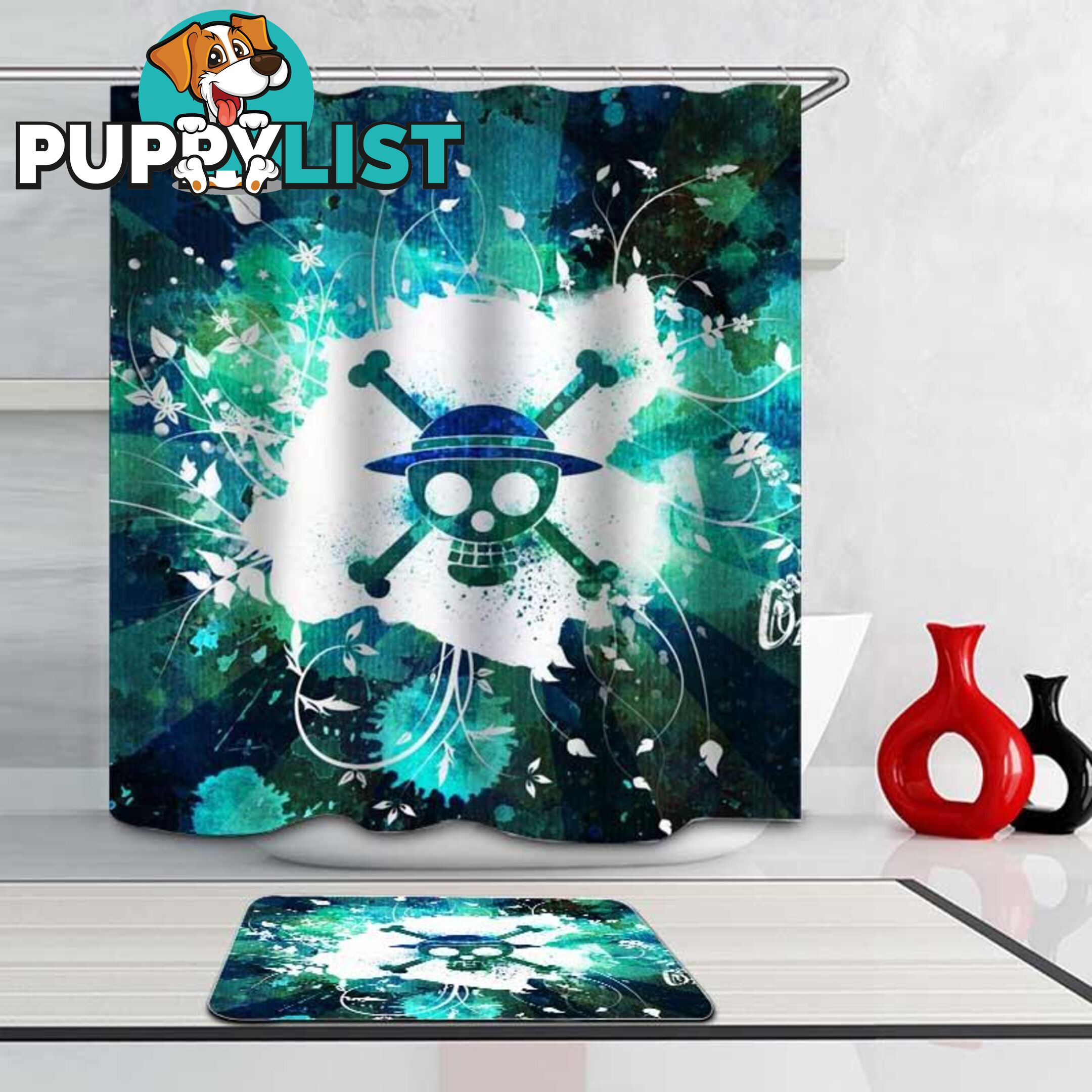 Turquoise And Teal Danger Skull Shower Curtain - Curtain - 7427046055970