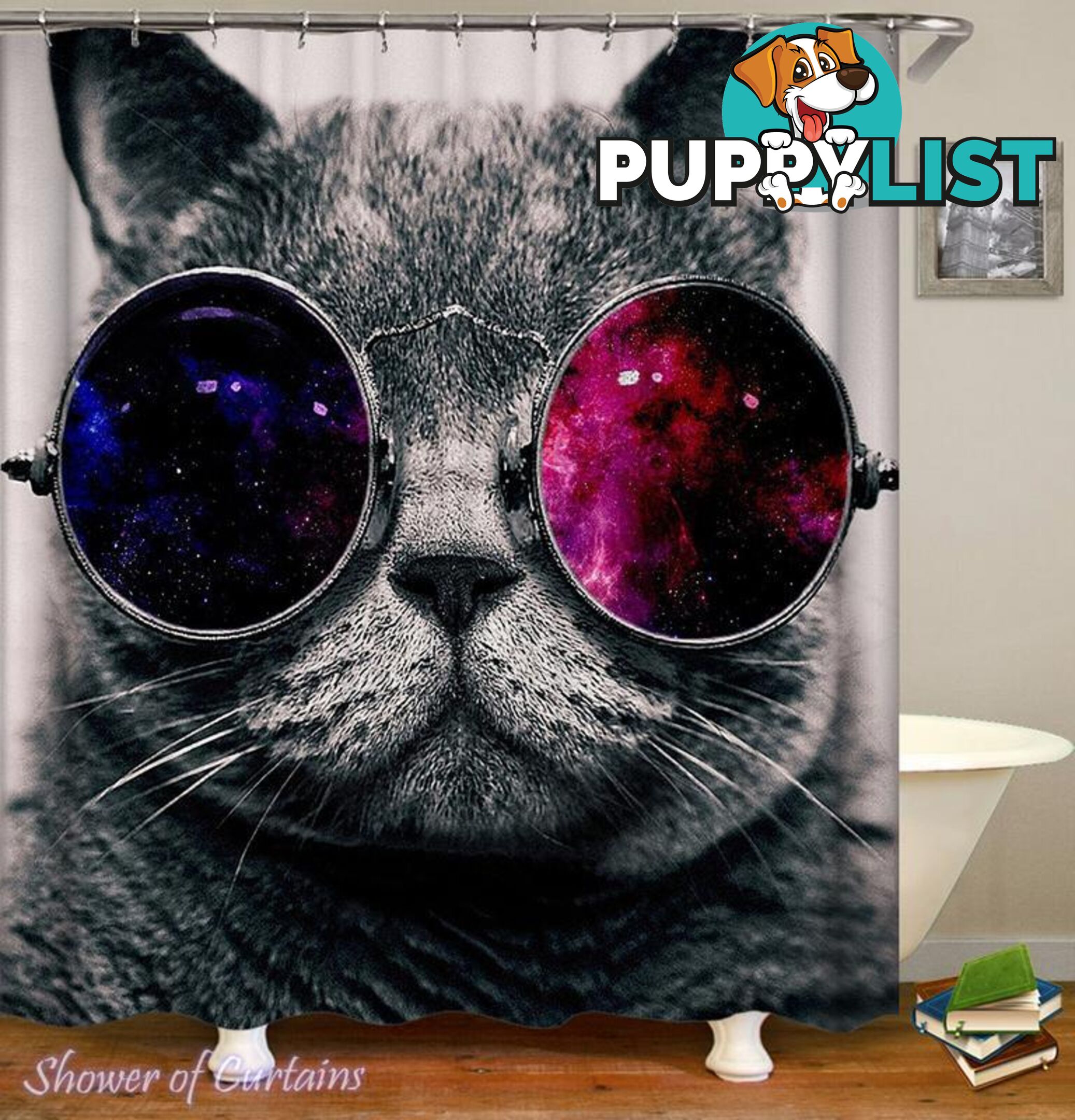 Space Glasses Cat Shower Curtain - Curtain - 7427045909632