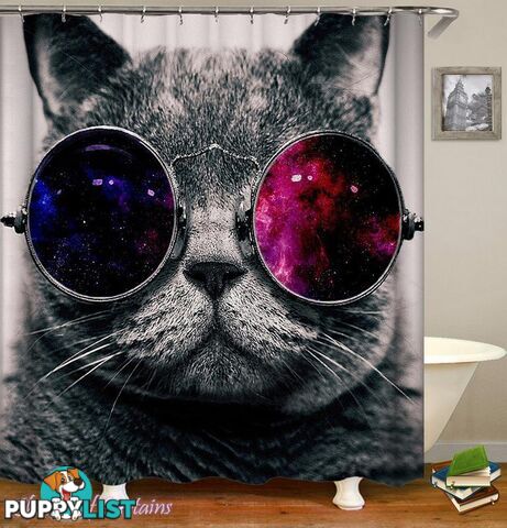 Space Glasses Cat Shower Curtain - Curtain - 7427045909632